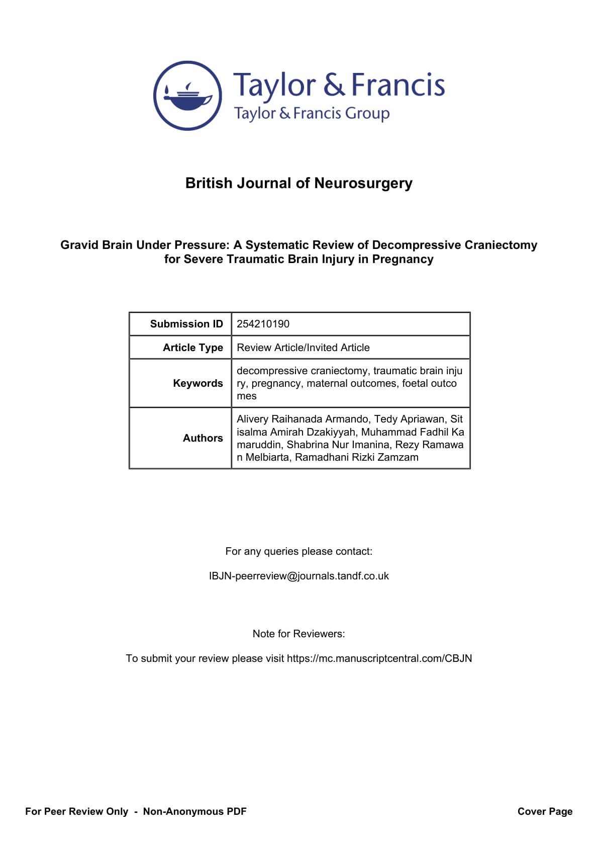 Gravid Brain Under Pressure: A Systematic Review of Decompressive Craniectomy for Severe Traumatic Brain Injury in Pregnancy